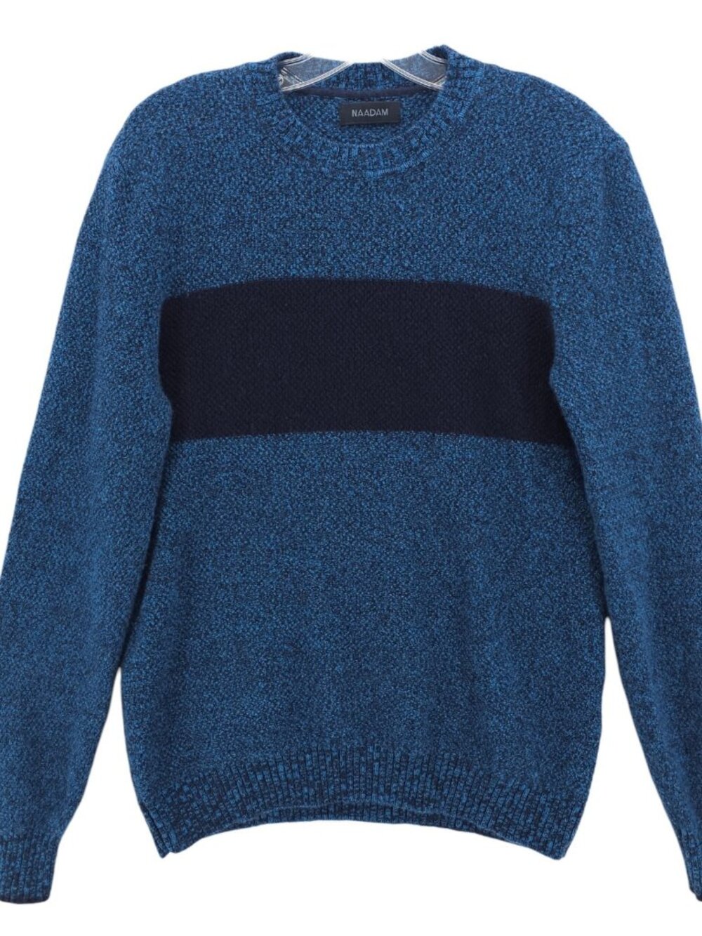 NAADAM Men's Sweater Merino Wool Cashmere Blue Colorblock Crew Neck MEDIUM